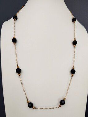 Vintage Judy Lee black glass necklace